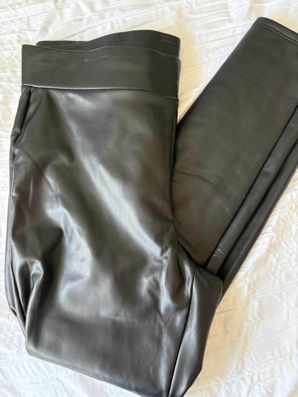 LOFT Black Faux-Leather Waistband Leggings